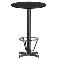 Flash Furniture XU-RD-24-BLKTB-T2222B-3CFR-GG 24'' Round Black Laminate Table Top with 22'' x 22'' Bar Height Table Base and Foot Ring 